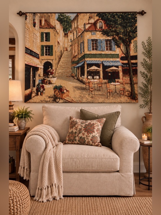 Art in Motion Other - Wall Tapestry Art in Motion Cafe de la Place Large Hanging Woven 48x70 inches